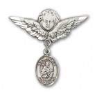 Pin Badge with St. William of Rochester Charm and Angel with Larger Wings Badge Pin