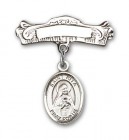 Pin Badge with St. Rita of Cascia Charm and Arched Polished Engravable Badge Pin