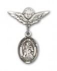 Pin Badge with St. Isaiah Charm and Angel with Smaller Wings Badge Pin