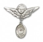 Pin Badge with St. Lawrence Charm and Angel with Larger Wings Badge Pin