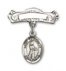 Pin Badge with St. Petronille Charm and Arched Polished Engravable Badge Pin