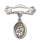 Pin Badge with Sts. Cosmas &amp; Damian Charm and Arched Polished Engravable Badge Pin