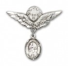 Pin Badge with St. Zachary Charm and Angel with Larger Wings Badge Pin