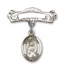 Pin Badge with St. Lillian Charm and Arched Polished Engravable Badge Pin