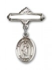 Pin Badge with St. Barbara Charm and Polished Engravable Badge Pin