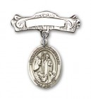 Pin Badge with St. Anthony of Egypt Charm and Arched Polished Engravable Badge Pin