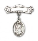 Pin Badge with St. Monica Charm and Arched Polished Engravable Badge Pin