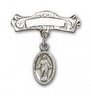 Pin Badge with Scapular Charm and Arched Polished Engravable Badge Pin