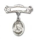 Pin Badge with St. Luigi Orione Charm and Arched Polished Engravable Badge Pin