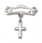 Baby Pin with Cross Charm and Arched Polished Engravable Badge Pin