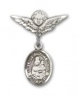 Pin Badge with Our Lady of Prompt Succor Charm and Angel with Smaller Wings Badge Pin