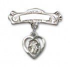Pin Badge with Guardian Angel Charm and Arched Polished Engravable Badge Pin