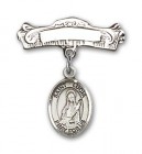 Pin Badge with St. Lucia of Syracuse Charm and Arched Polished Engravable Badge Pin
