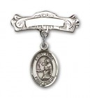 Pin Badge with St. Luke the Apostle Charm and Arched Polished Engravable Badge Pin
