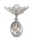 Pin Badge with St. Scholastica Charm and Angel with Smaller Wings Badge Pin