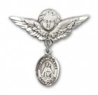 Pin Badge with Our Lady of Olives Charm and Angel with Larger Wings Badge Pin