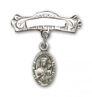 Pin Badge with Our Lady of Czestochowa Charm and Arched Polished Engravable Badge Pin