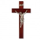 Dark Cherry Wood and Silverstone Corpus Wall Crucifix - 11 inch