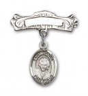 Pin Badge with St. Gianna Beretta Molla Charm and Arched Polished Engravable Badge Pin