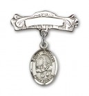Pin Badge with St. Rosalia Charm and Arched Polished Engravable Badge Pin