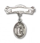 Pin Badge with St. Kenneth Charm and Arched Polished Engravable Badge Pin