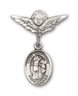 Pin Badge with St. Sebastian Charm and Angel with Smaller Wings Badge Pin