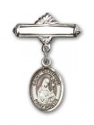 Pin Badge with St. Gertrude of Nivelles Charm and Polished Engravable Badge Pin