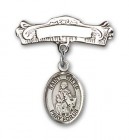 Pin Badge with St. Giles Charm and Arched Polished Engravable Badge Pin