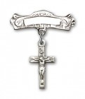 Pin Badge with Crucifix Charm and Arched Polished Engravable Badge Pin