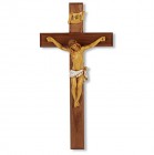 Hand-Painted Corpus Walnut Wall Crucifix - 13 inch