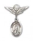 Pin Badge with St. Peregrine Laziosi Charm and Angel with Smaller Wings Badge Pin