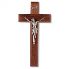 Beveled Edge Walnut Wood Wall Crucifix - 10 inch