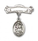 Pin Badge with St. Mark the Evangelist Charm and Arched Polished Engravable Badge Pin