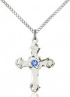 Medium Budded Cross Pendant with Etched Border Birthstone Options