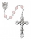 Pink Tin Cut Rosary with Fancy Crucifix
