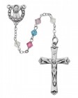 Rhodium Plated Multi-Colored Fluted Faceted Bead Rosary