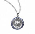 Round Miraculous Medal with Clear Crystals