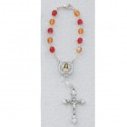 Sacred Heart Red & Gold Glass Auto Rosary