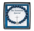 Saint Michael Bracelet w Blue Wood Beads