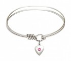 Smooth Bangle Bracelet with a Birthstone Puff Heart Charm