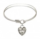 Smooth Bangle Bracelet with a Confirmation Dove Heart Charm