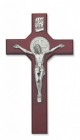 St. Benedict 10 1/2 inch Silver Tone Stained Cherry Wood Wall Crucifix
