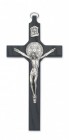 St. Benedict 8 inch Silver Tone Black Stained Wood Wall Cross