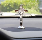 St. Benedict Dashboard Crucifix in Brown 3"