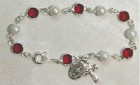Sterling Silver Rosary Bracelet with Pearl and Ruby Austrian Crystal Beads