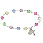 Sterling Silver Rosary Bracelet with Multi Color Austrian Crystal Beads