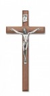 Walnut Wall Crucifix with Beveled Edge Silver-tone Corpus 10 Inch