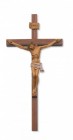 Walnut Wall Cross with Italian Hand Painted Corpus 12 Inch 