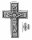 Wide Edge Crucifix Lapel Pin Sterling Silver