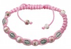 Women's Adjustable Miraculous Medals & Ceramic Beads Bracelet with Adjustable Pink Cord
